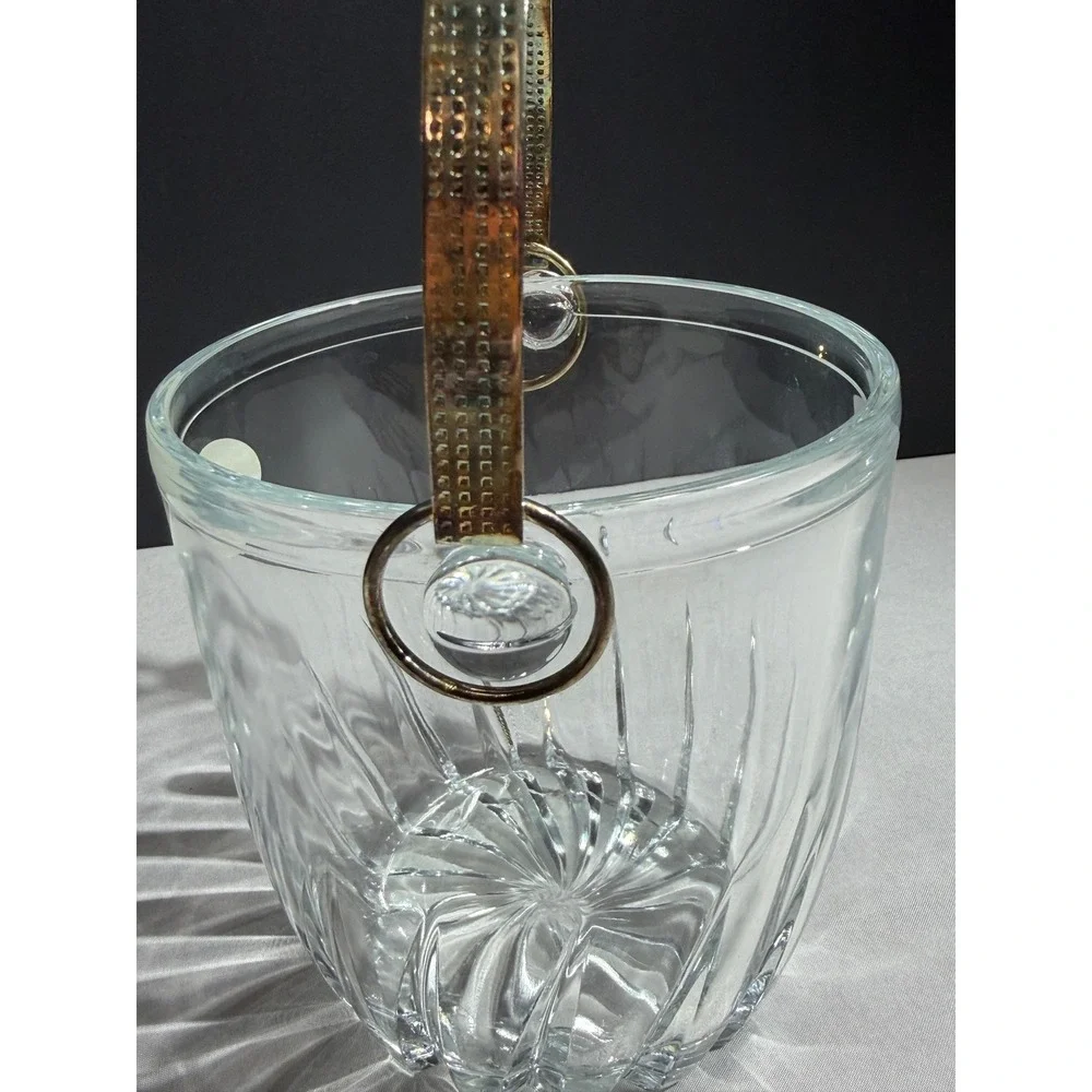 Arte Murano Bomboniera Italiana Crystal Ice Bucket Ribbed Glass Made in Italy